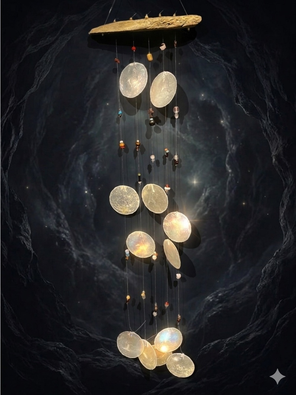 Ancient Sands & Sea Radiant Capiz Shells and Sacred Crosses Wind chime Mobile